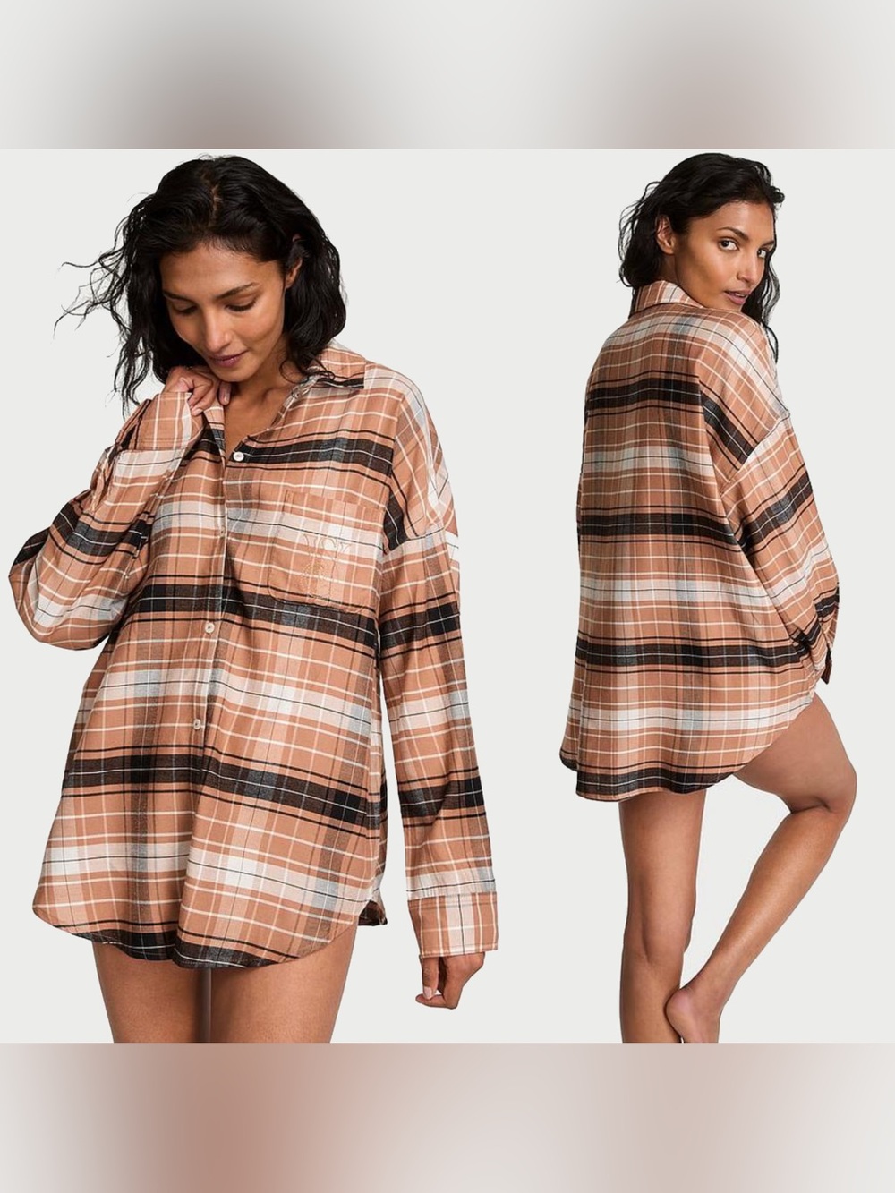 NWT Victoria's Secret Modal-Cotton Button-Front Sleepshirt Plaid Pajama Sz M